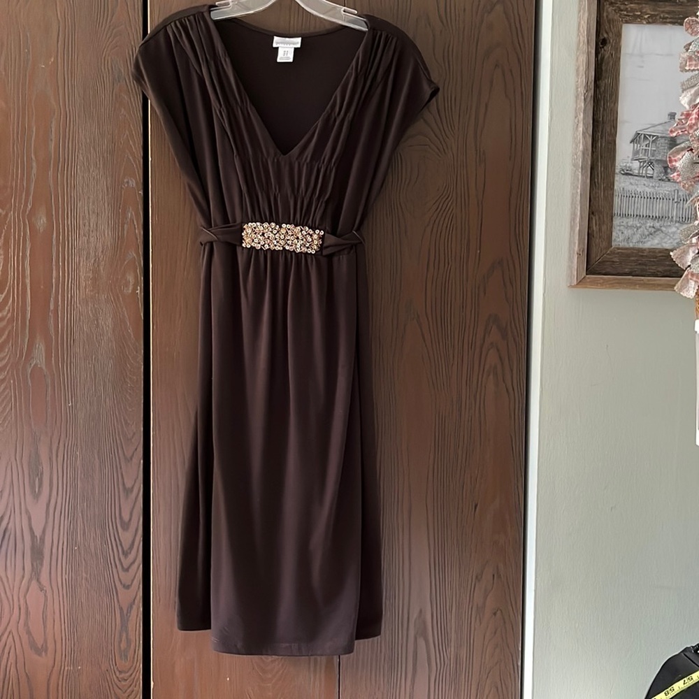 Motherhood sleeveless, brown dressy maternity dress. Size Medium